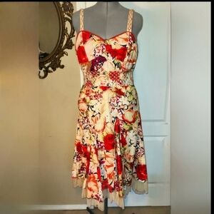 Nikky Collection floral flare dress  with pearl beads in size Large